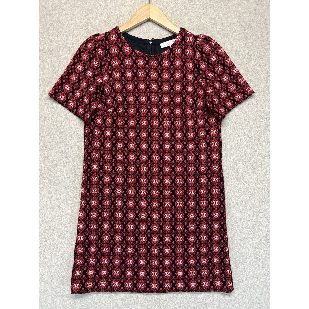 LOFT Petite Women's Red Black Floral‎ Textured Shift Dress Size SP